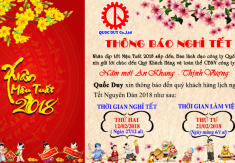 THÔNG BÁO LỊCH NGHỈ TẾT NGUYÊN ĐÁN 2018