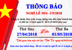 Thông báo nghỉ lễ Giải Phóng Miền Nam và Quốc Tế Lao Động 2018